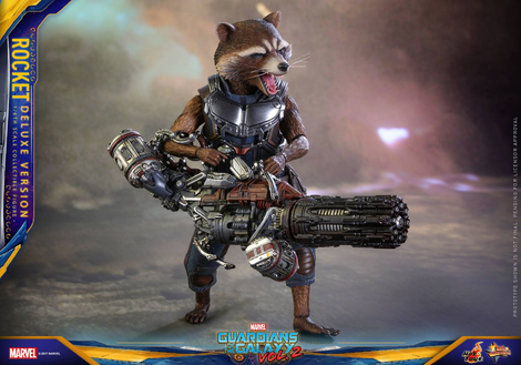 Illustration for article titled Hot Toys' Rocket Raccoon Comes With a Blaster That's Almost Bigger Than He Is
